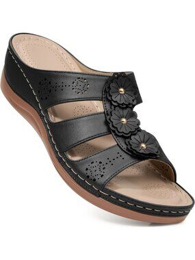 Women's Black Summer Comfortable Walking Platform Slide Sandals Casual Dressy